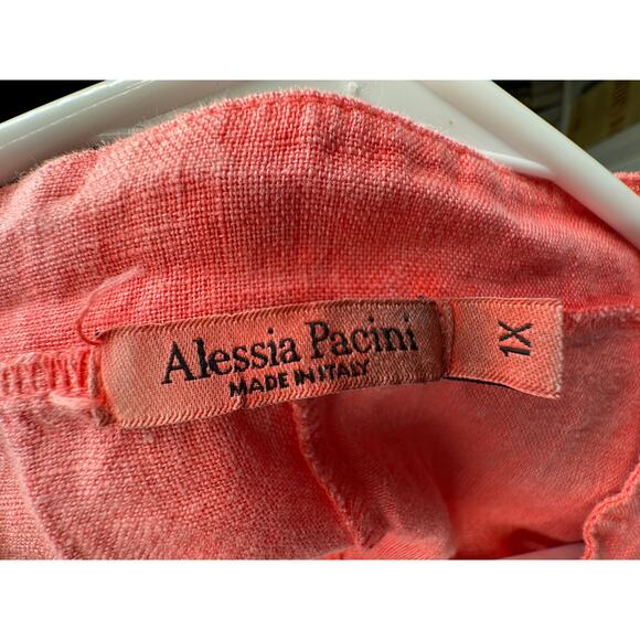 Nordstrom 1X Alessia Pacini 100% Italian Linen Dress Sleeveless Lace Coral Pink - Picture 4 of 7